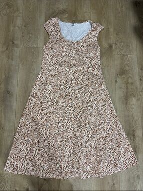 Old Navy Brown & White Printed Cap-Sleeve Midi Dress